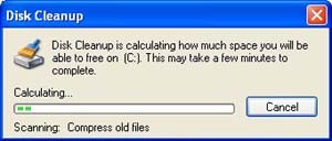 Disk Cleanup calculates the amount of space you will be able to free.
